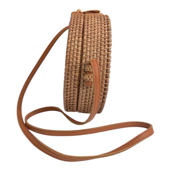 MadeTerra Star Rattan Straw Crossbody Bag | Boho Ata Handbag (Polka Dot Liner) - Picture 2 of 10